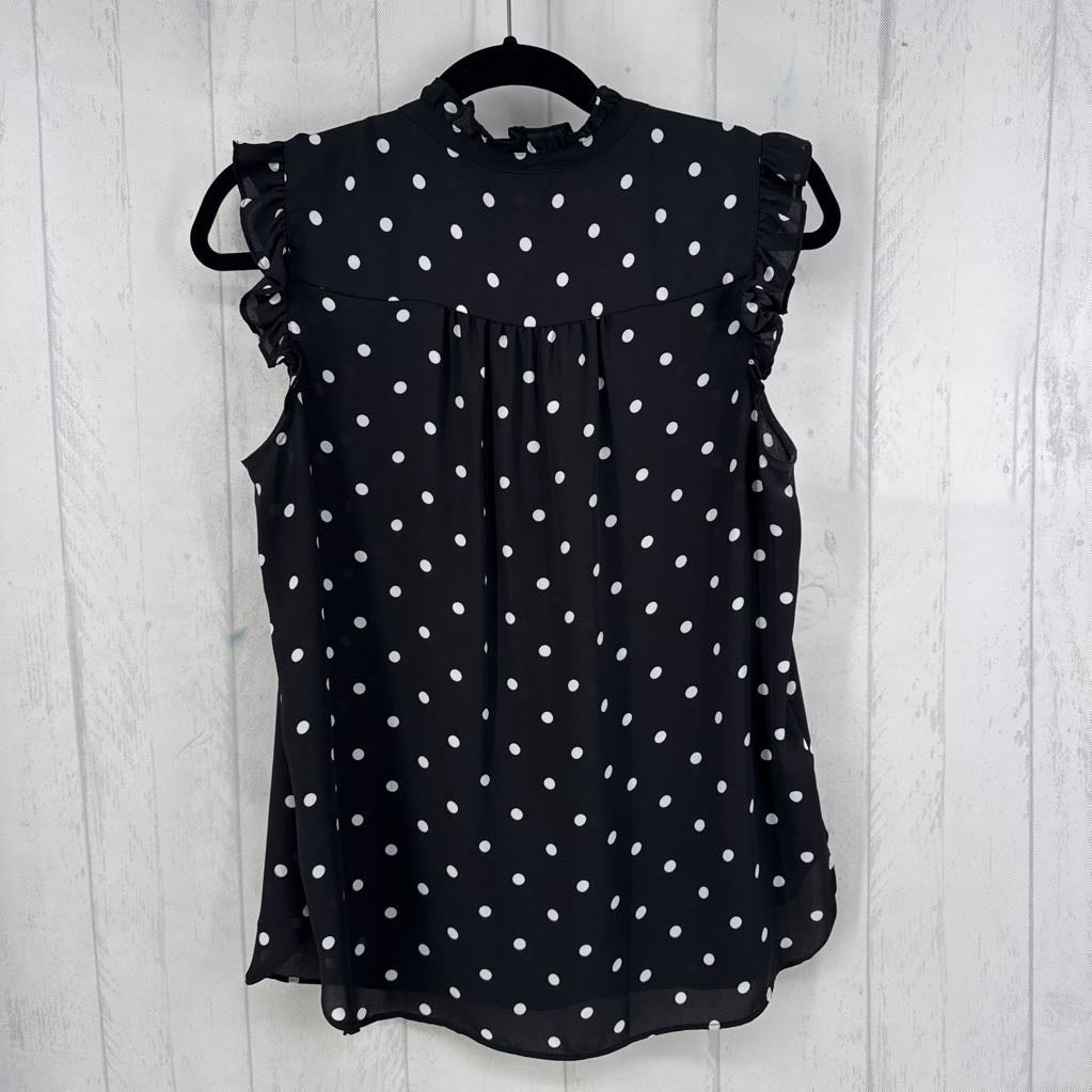 M polka dot button front flutter slv top