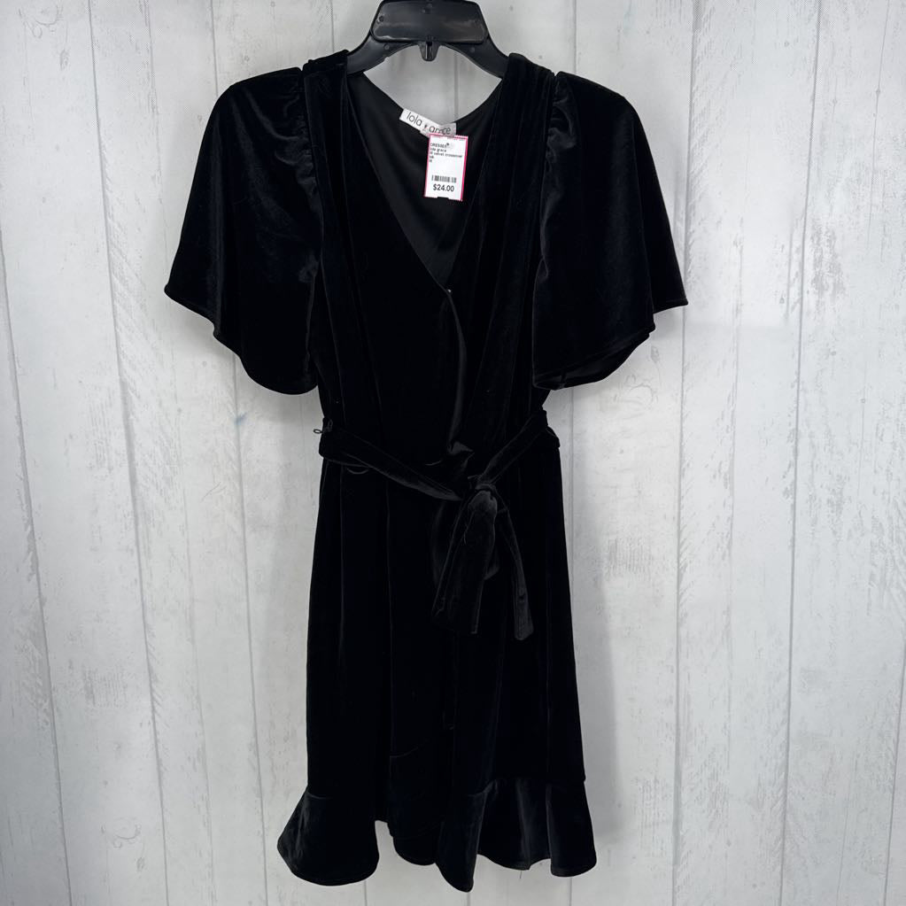 M velvet crossover belted s/s dress