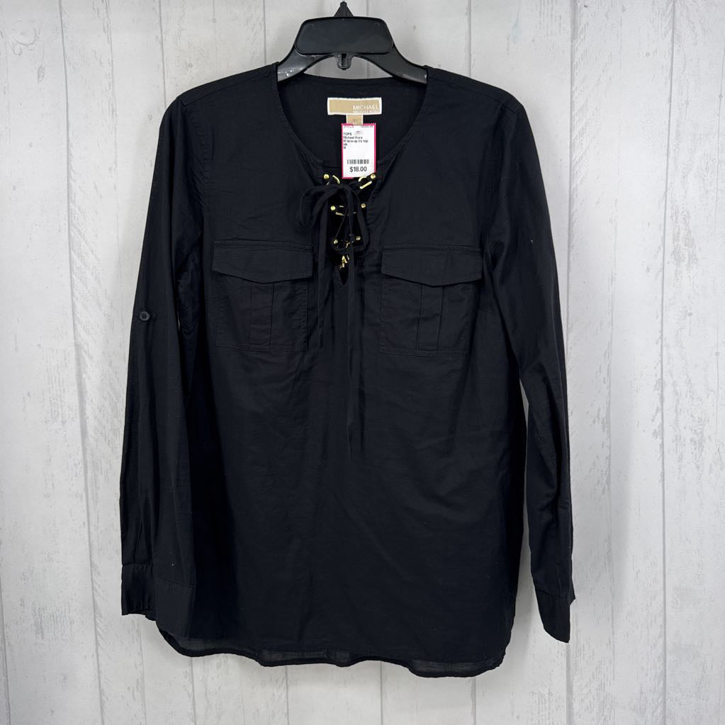 M lace-up l/s top