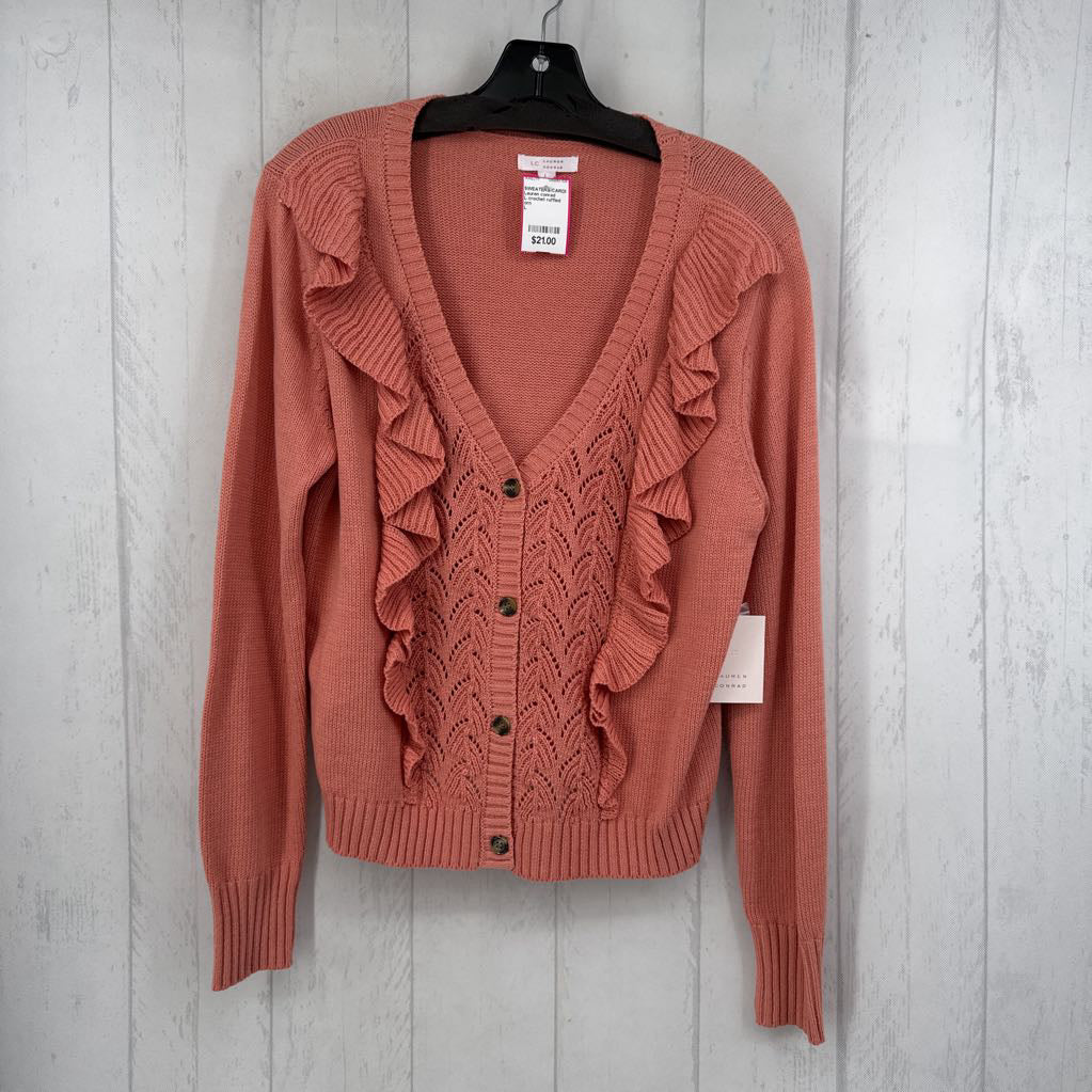 L crochet ruffled front cardi
