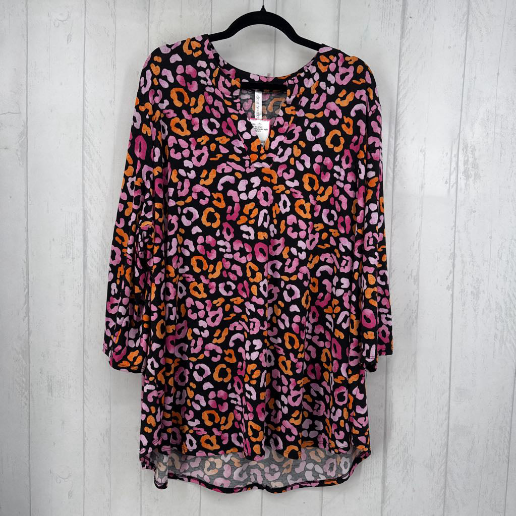 3X animal print split neck 3/4 slv tunic