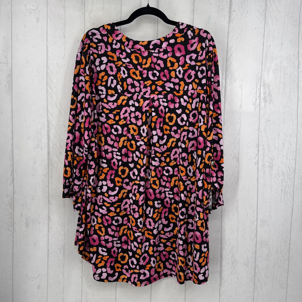 3X animal print split neck 3/4 slv tunic