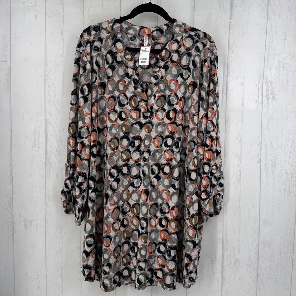 3X circles print split neck 3/4 slv tunic