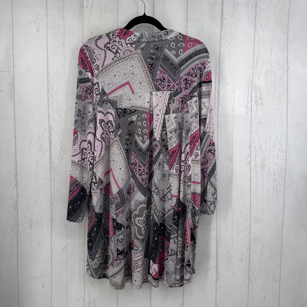 3X paisley print split neck 3/4 slv tunic