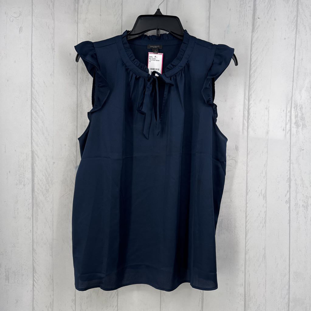 L tie-front flutter slv top