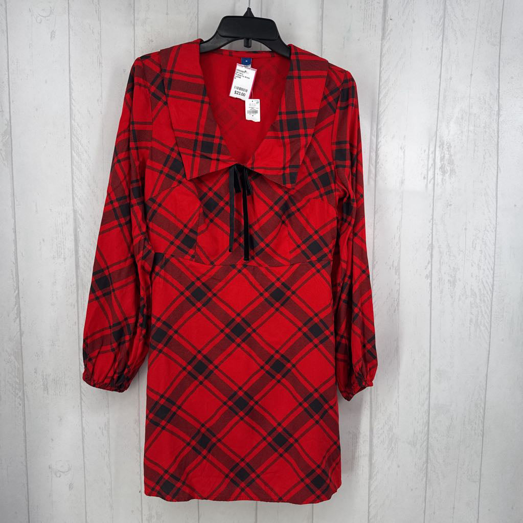 M plaid l/s dress