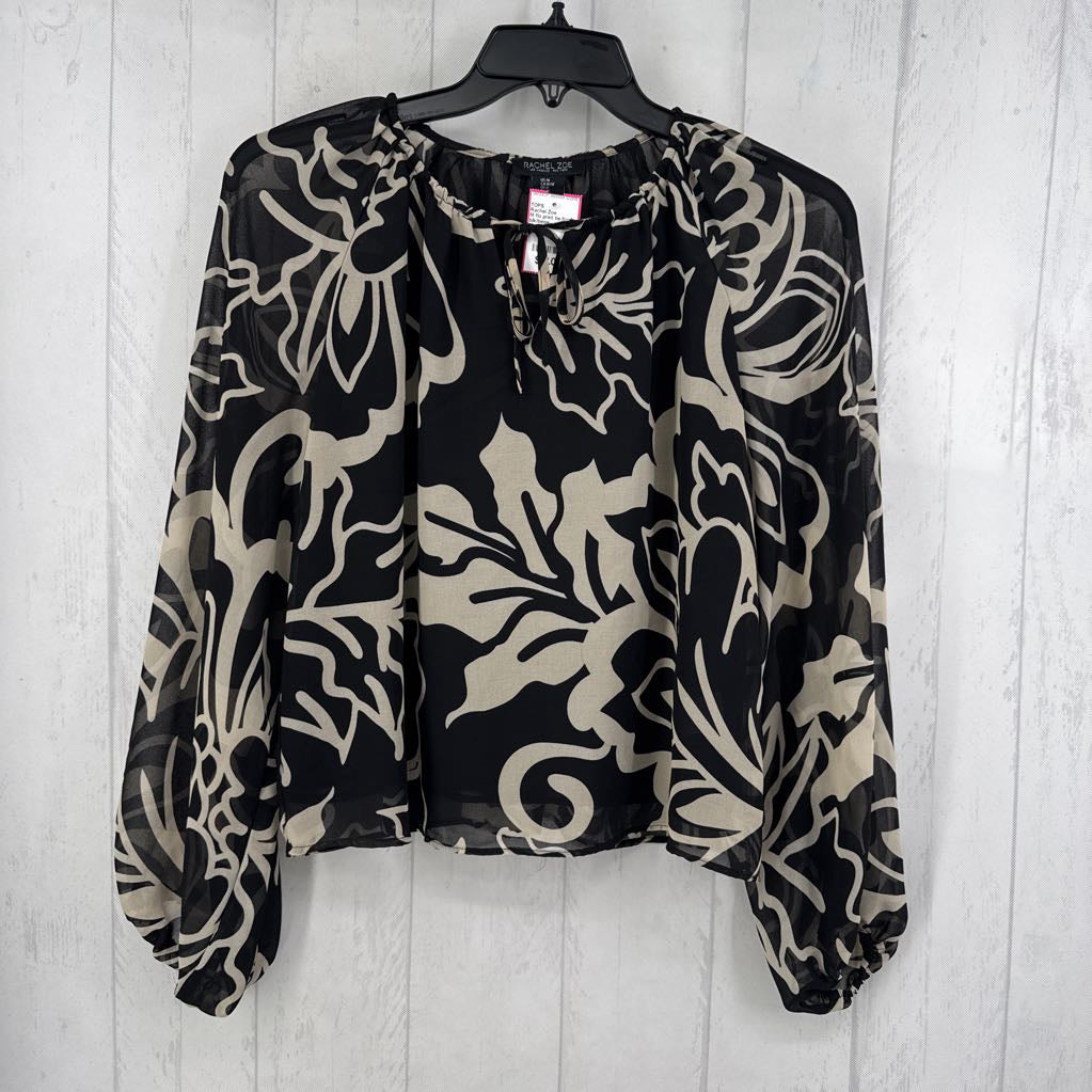 M flo print tie-front l/s top