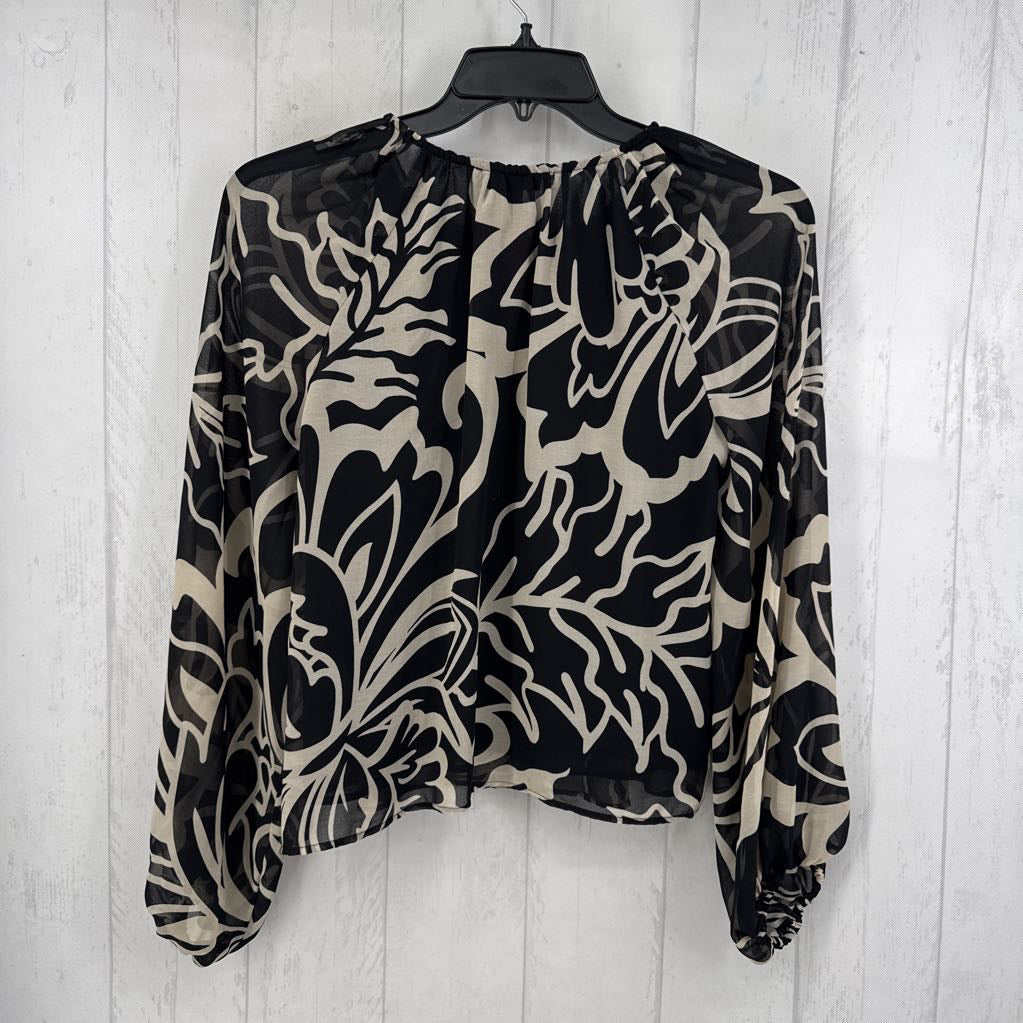 M flo print tie-front l/s top