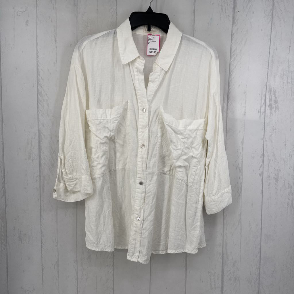 Sp linen button down 3/4 slv top