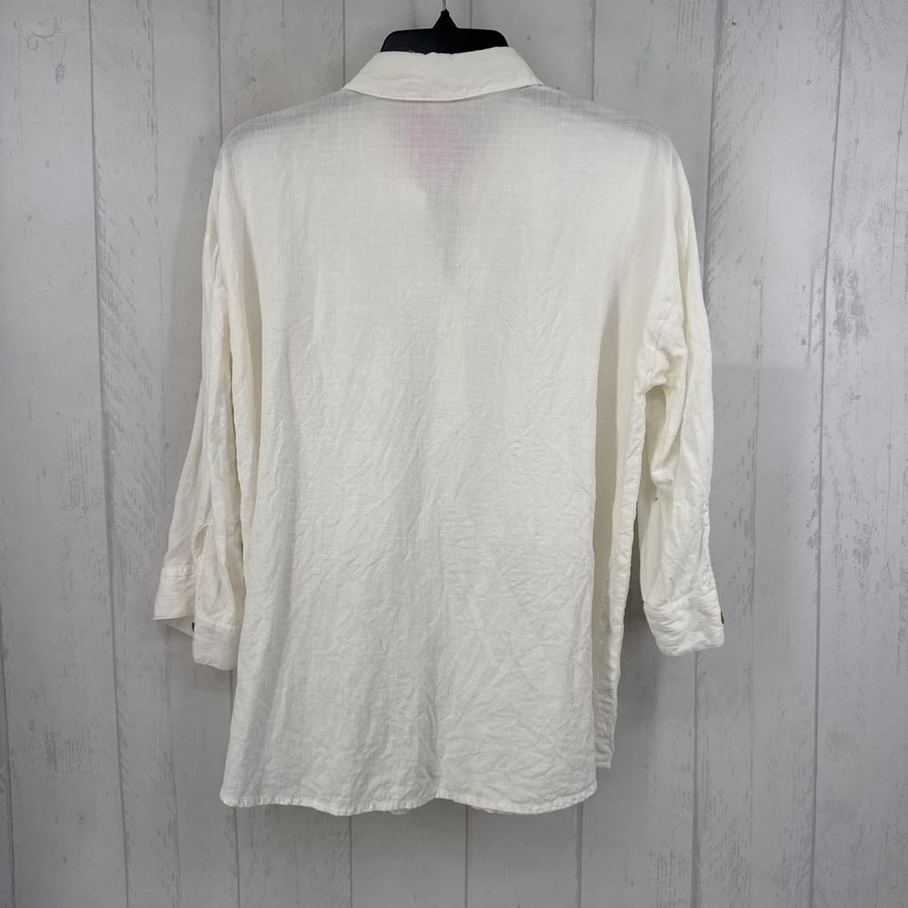 Sp linen button down 3/4 slv top
