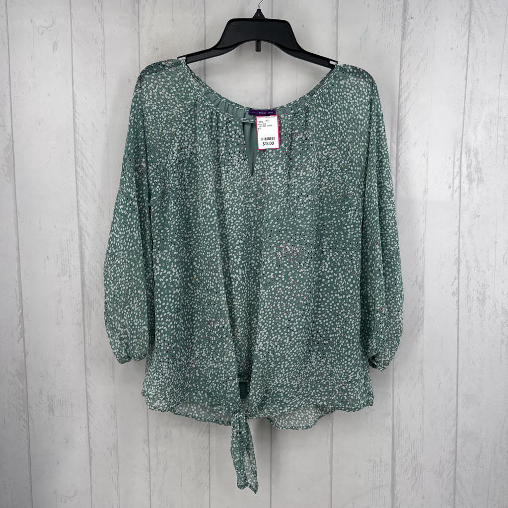 L printed notch neck 3/4 slv top