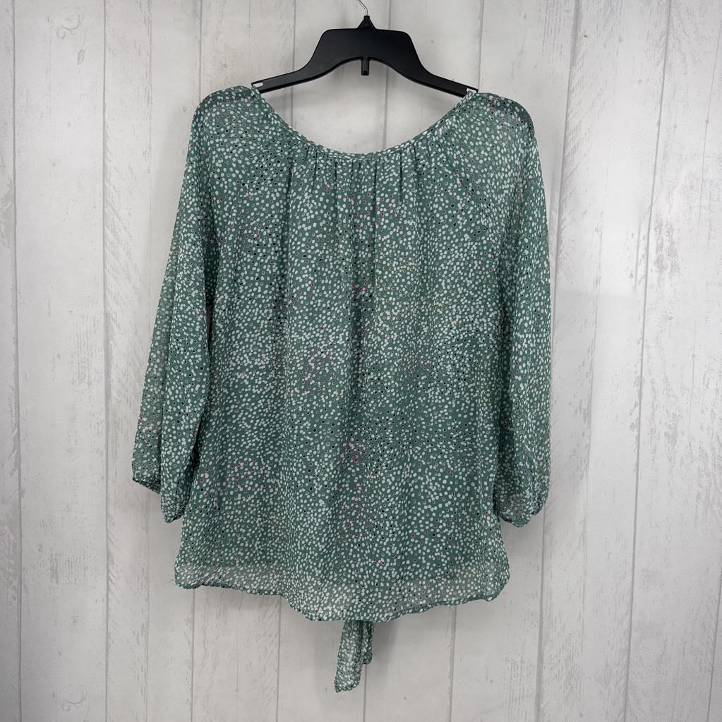 L printed notch neck 3/4 slv top