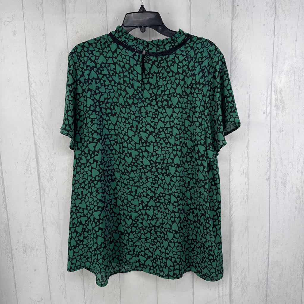 2X heart print flutter slv top
