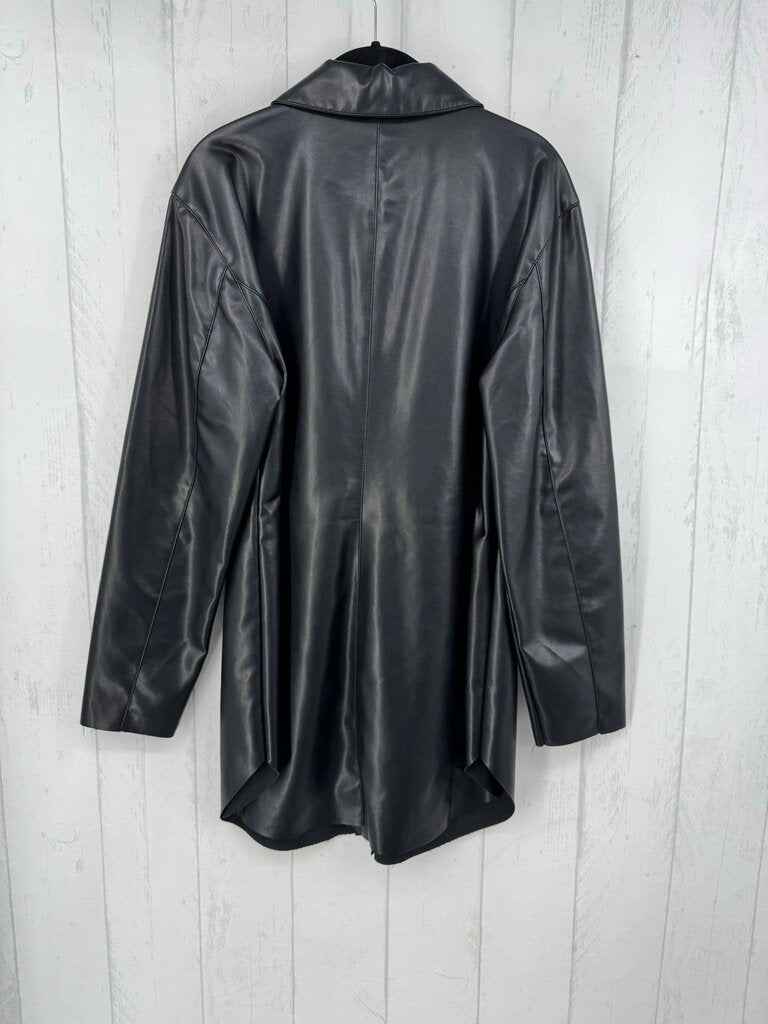M faux leather snap closure jacket