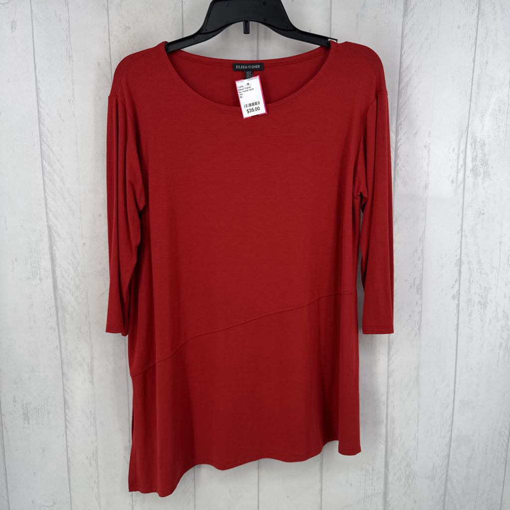 Sp round neck asymetrical hem 3/4 slv top