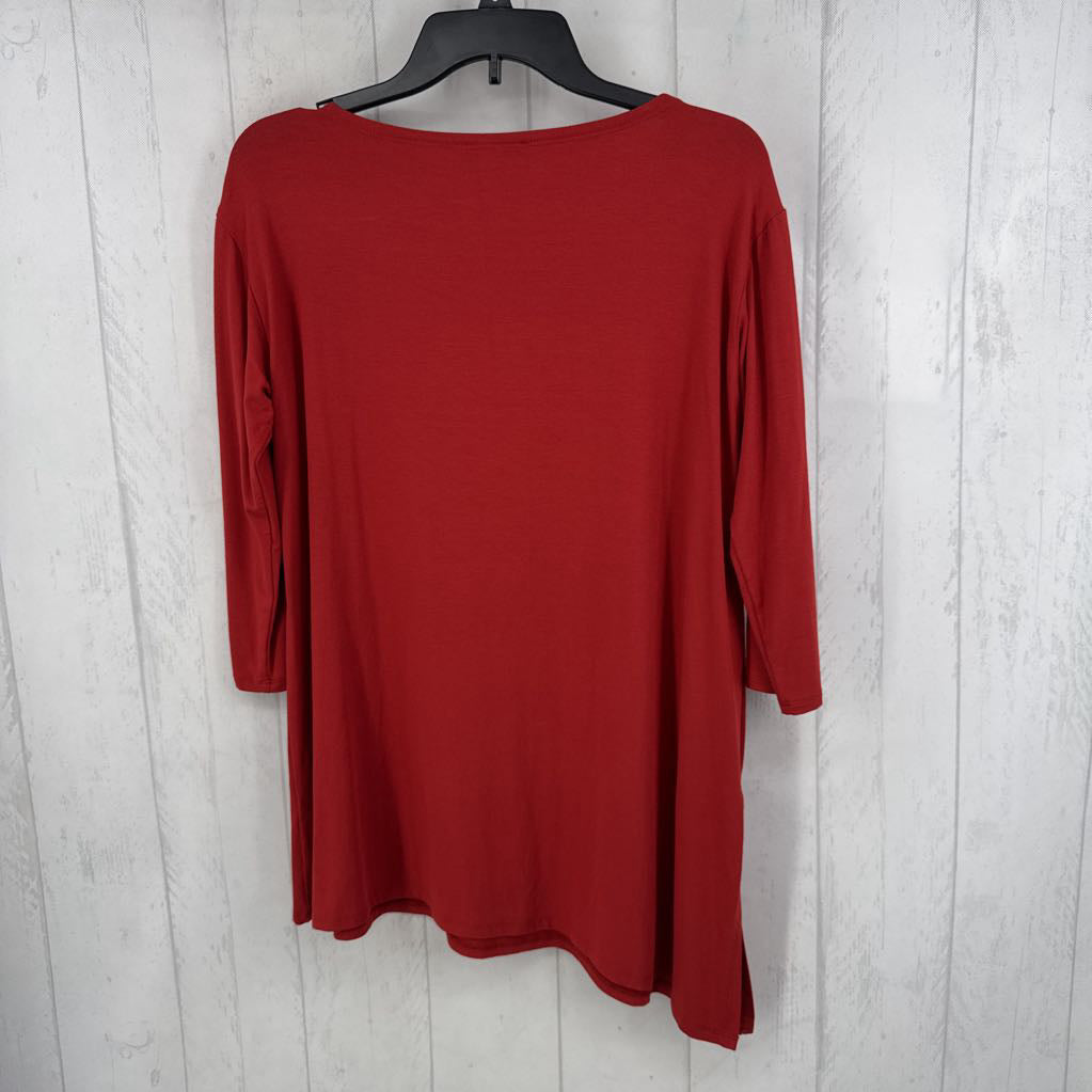 Sp round neck asymetrical hem 3/4 slv top