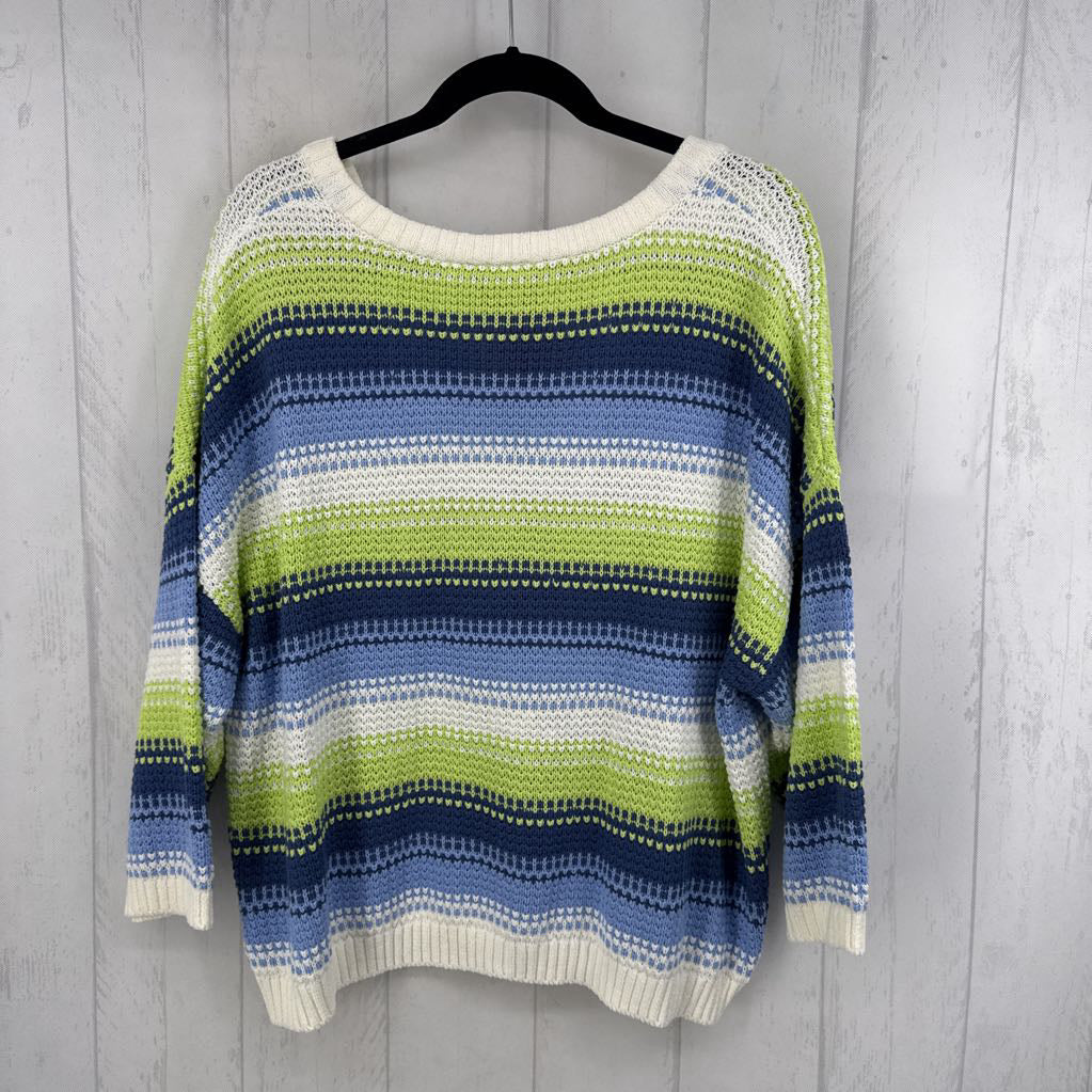 1X striped crochet v-neck sweater