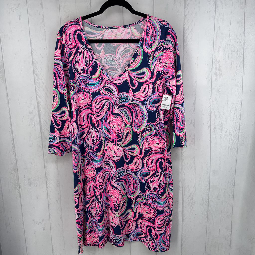 XL flamingo print v-neck 3/4 slv dress