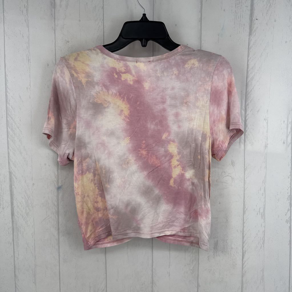 L tie-dye gathered hem s/s tee