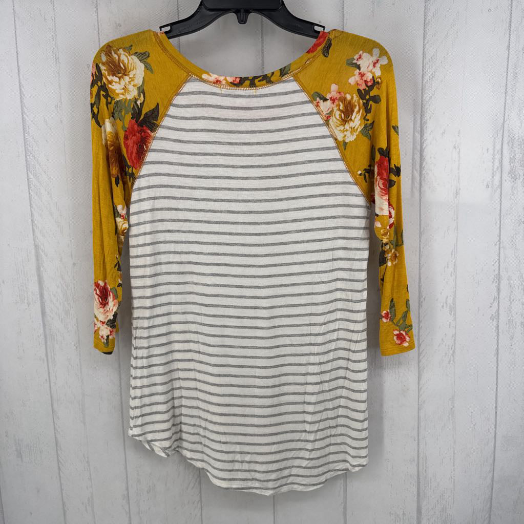 M striped & flo print 3/4 slv tee