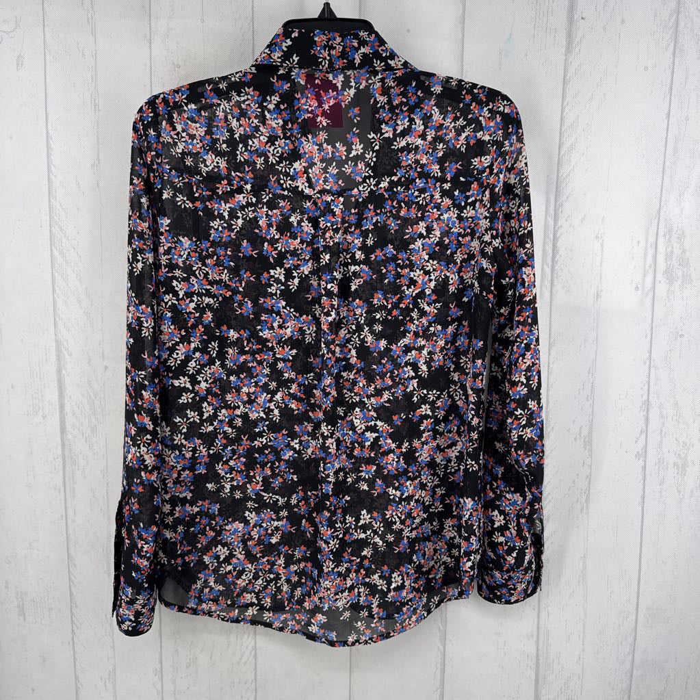 S flo print button down l/s top