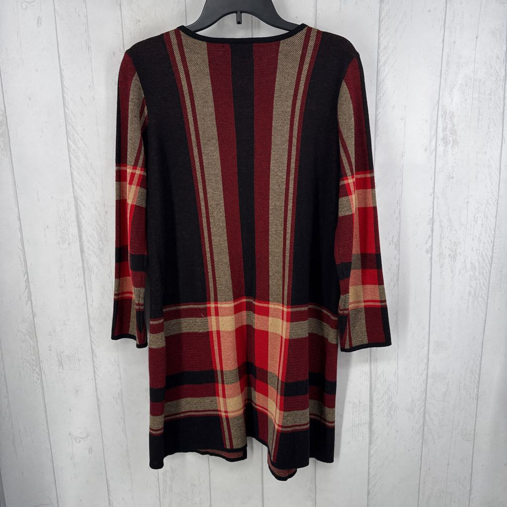 M striped knit cardi w/ faux leather buckle