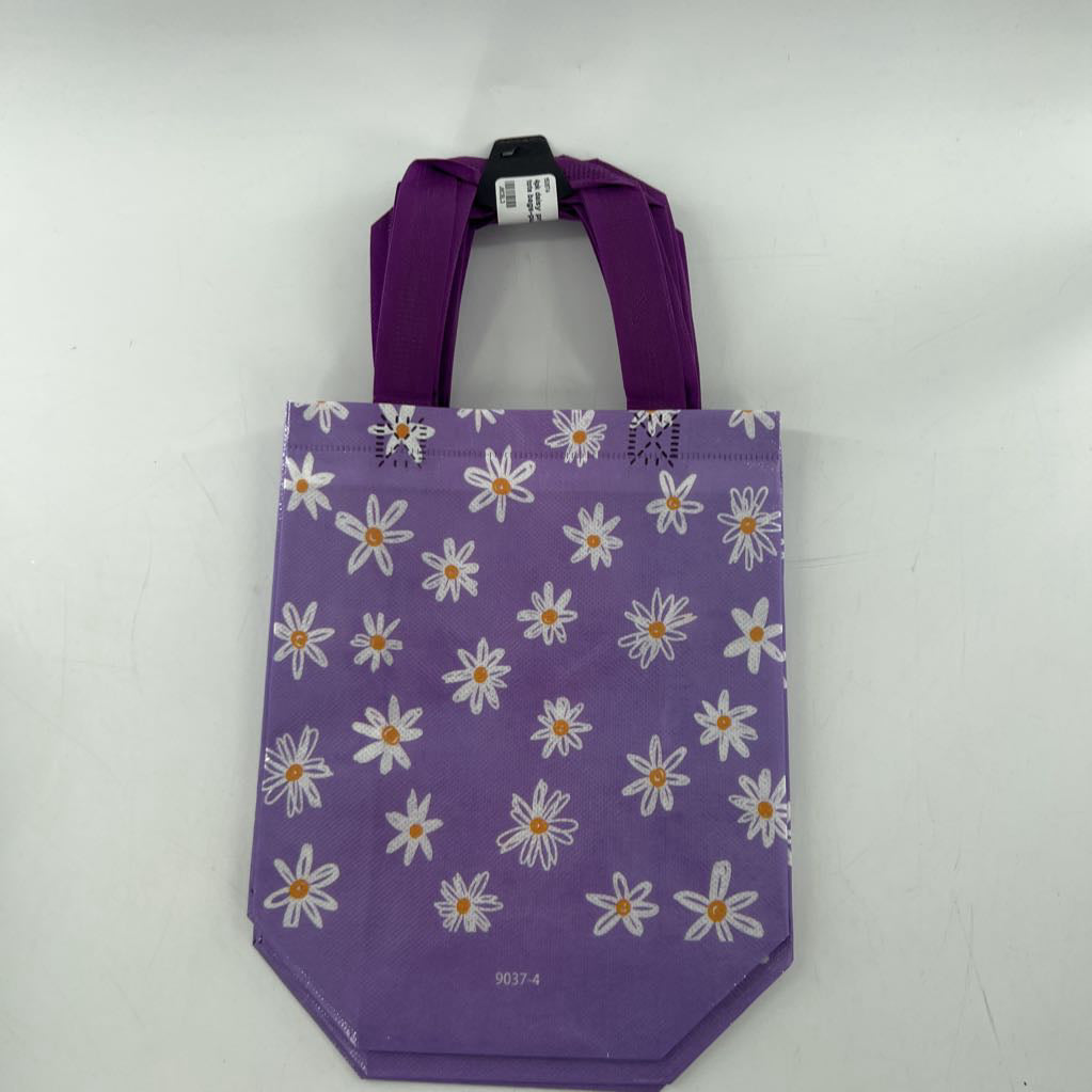 4pk daisy print small tote bags-purple