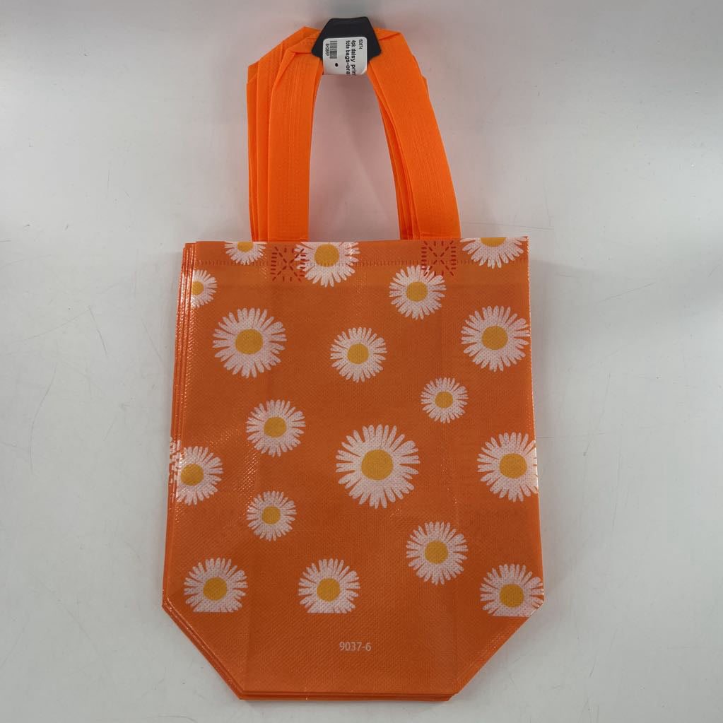 4pk daisy print small tote bags-orange