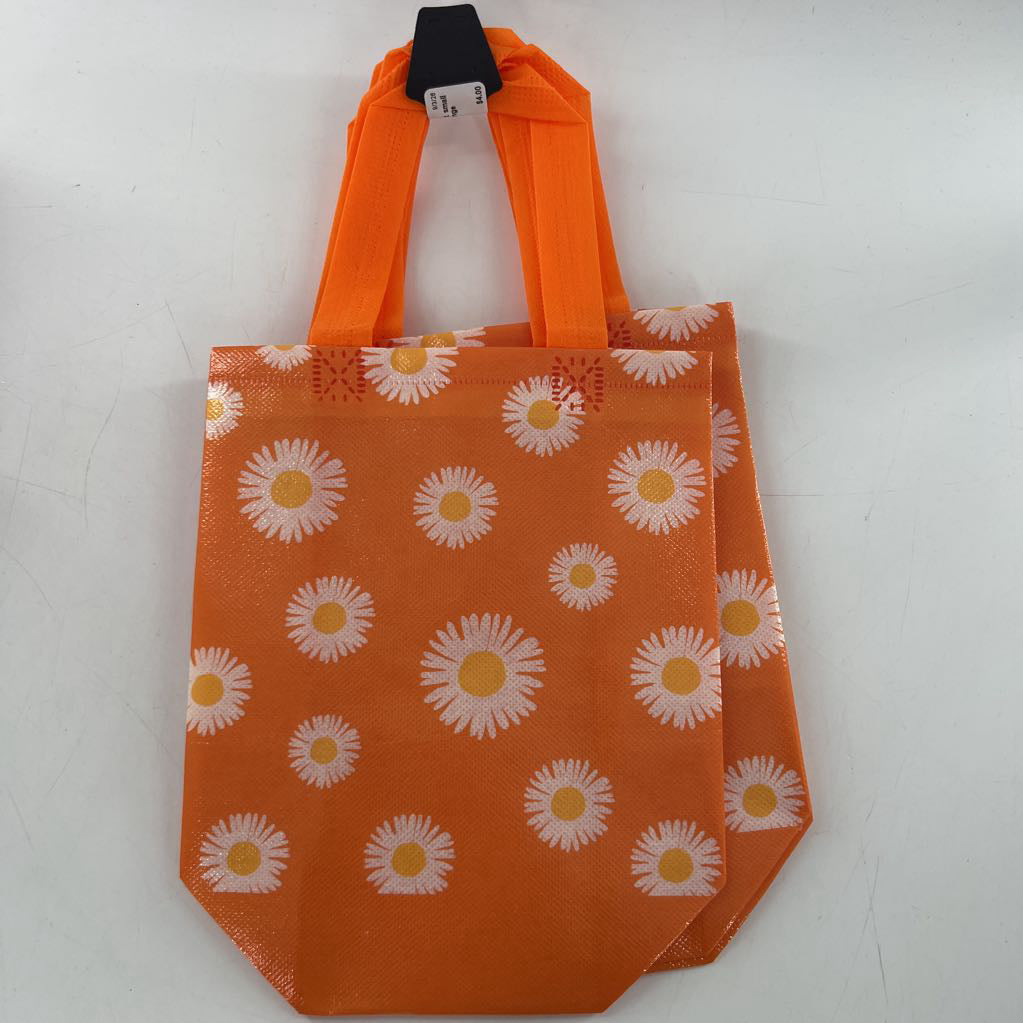 4pk daisy print small tote bags-orange