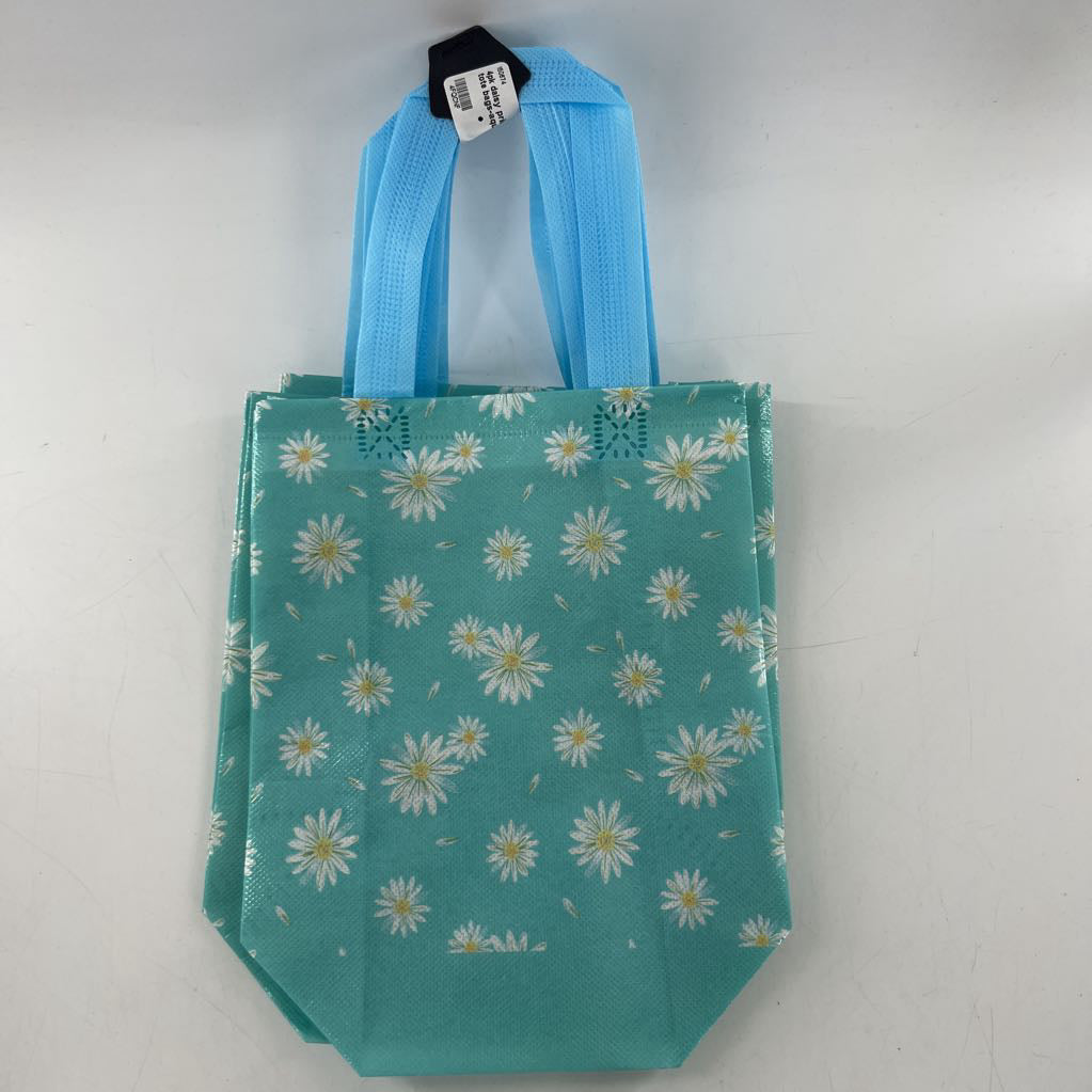 4pk daisy print small tote bags-aqua