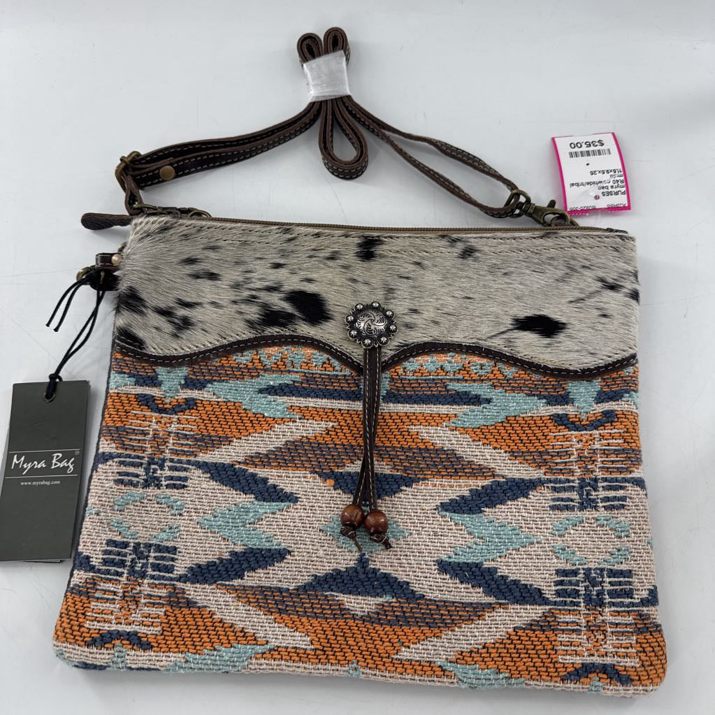 R40 cowhide/tribal woven serape pattern crossbody
