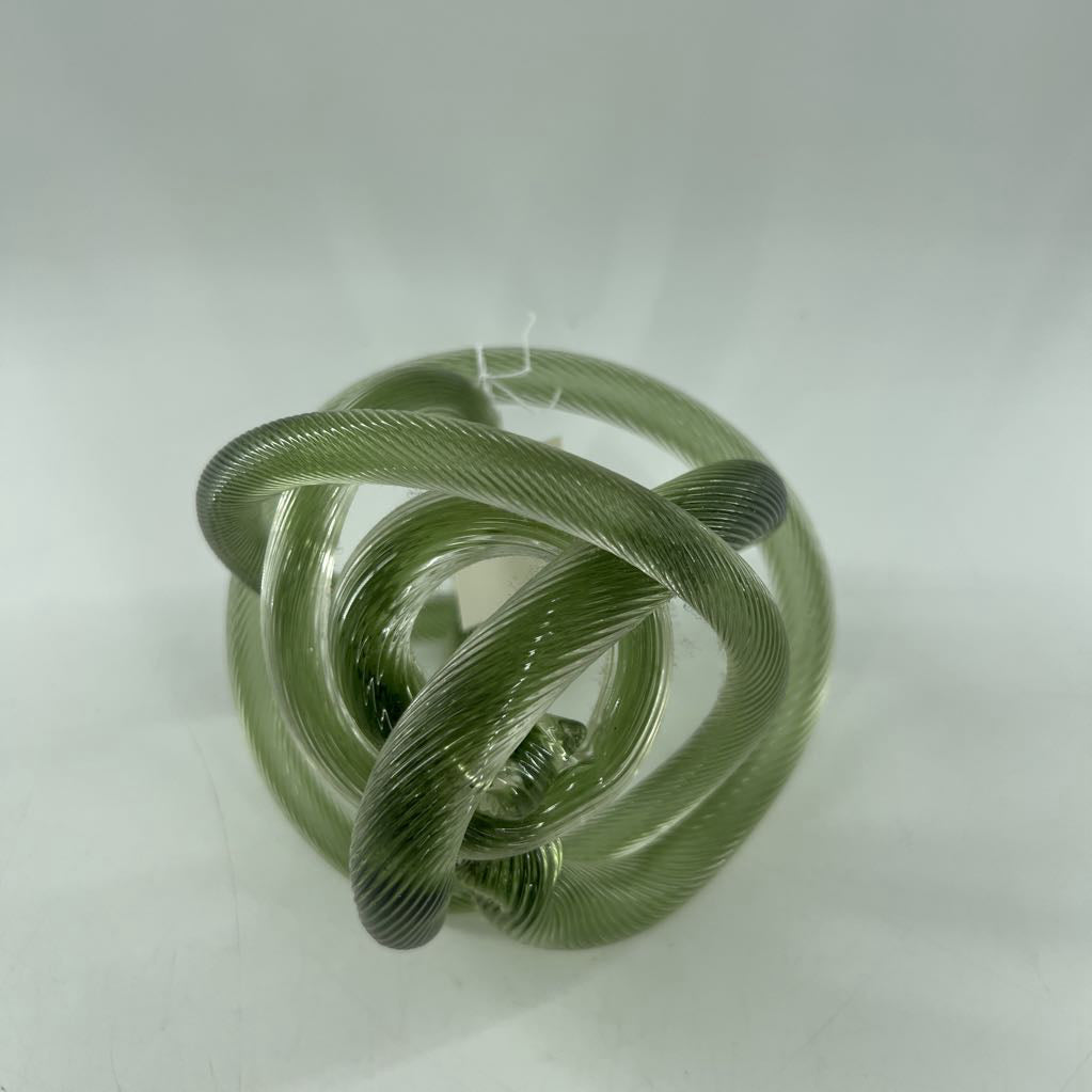 2pc green glass twisted knot rope sculpture set