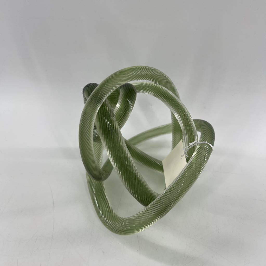 2pc green glass twisted knot rope sculpture set