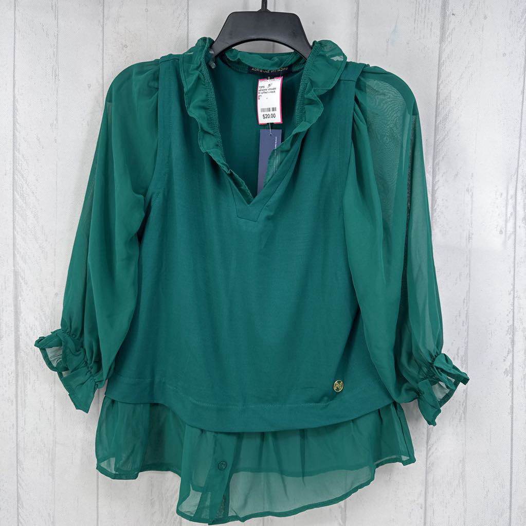 M ruffled v-neck 3/4 slv top