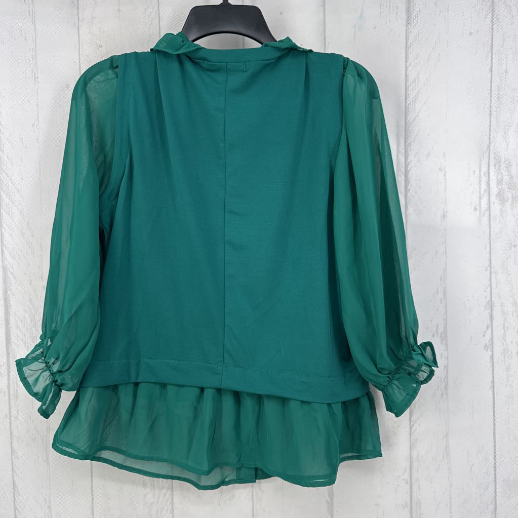 M ruffled v-neck 3/4 slv top