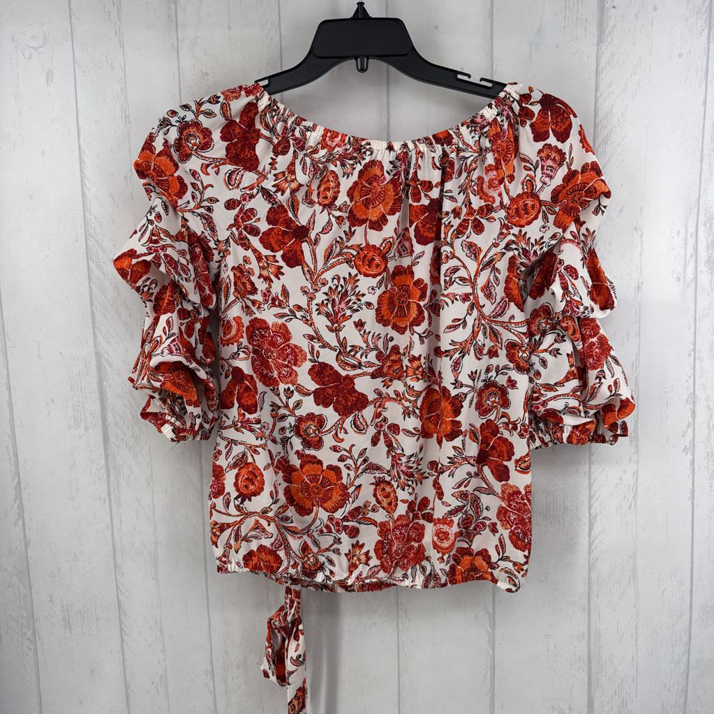 S flo print gathered slv top