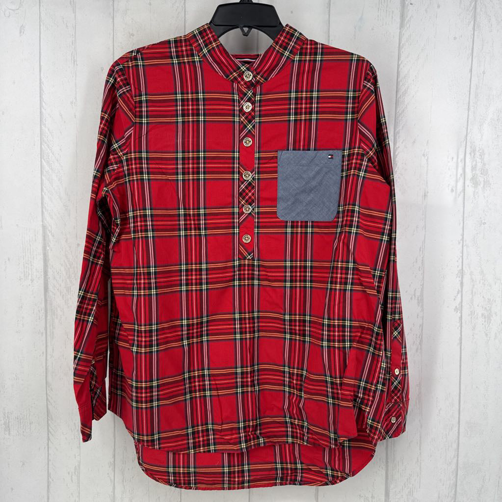 R109 M plaid 1/2 button down l/s top