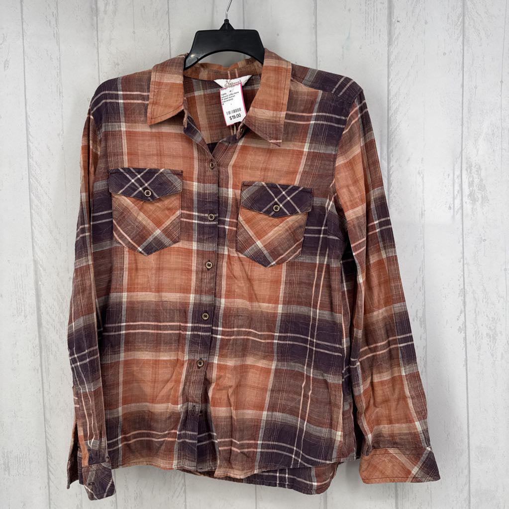 M plaid button down l/s top