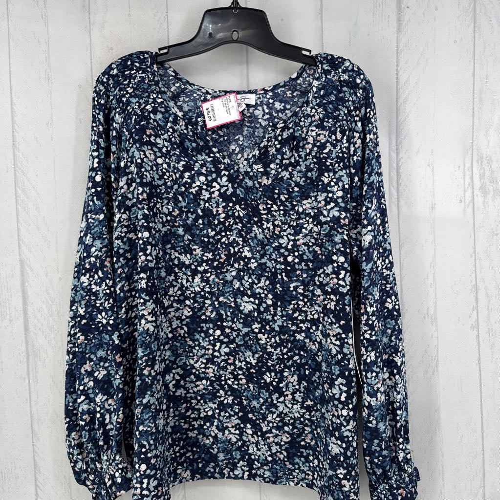 L flo print split neck l/s top