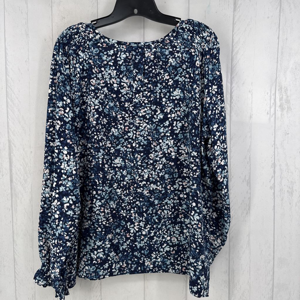 L flo print split neck l/s top