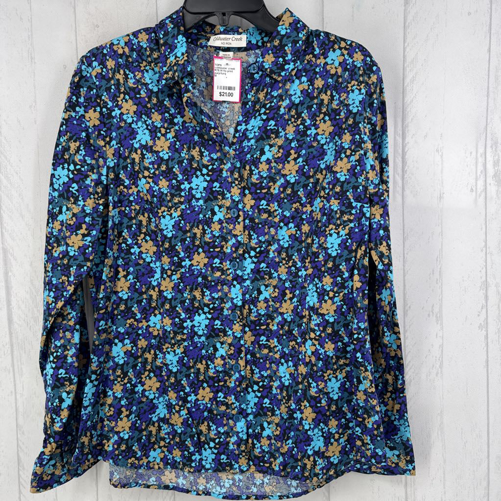 R75 M flo print button down l/s top