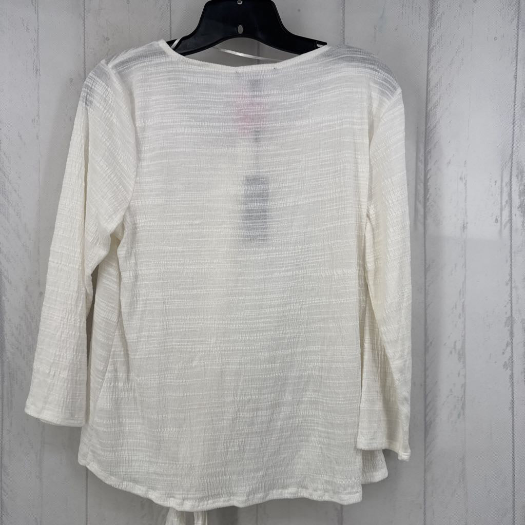 R50 L textured button down 3/4 slv top