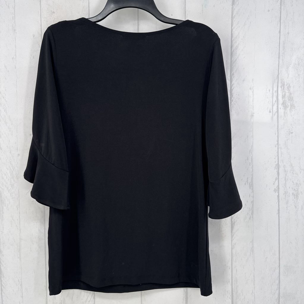 R40 M bateau neck ruffled 3/4 slv top