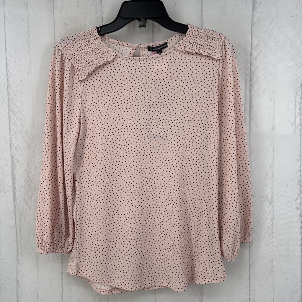 S printed smocked detail 3/4 slv top