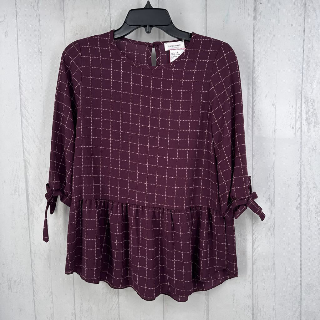 S checker print 3/4 slv peplum top