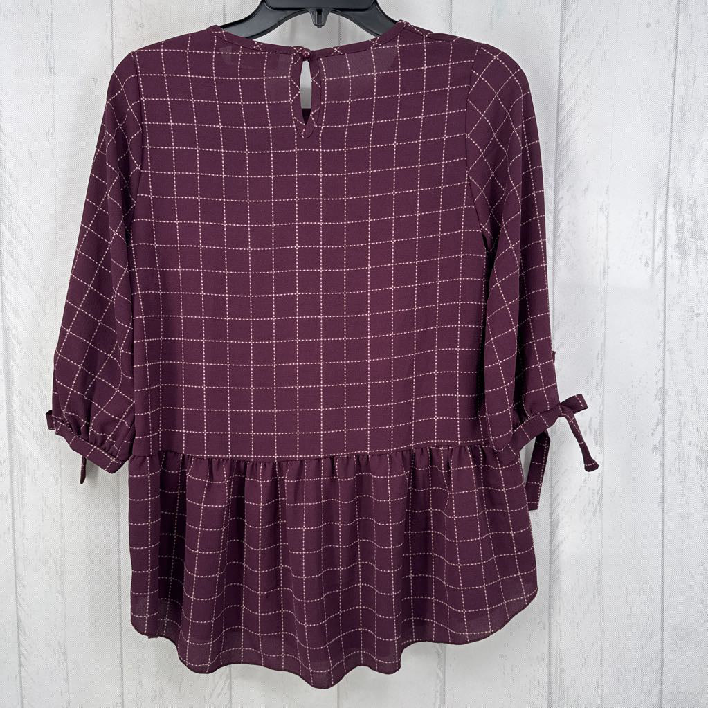 S checker print 3/4 slv peplum top
