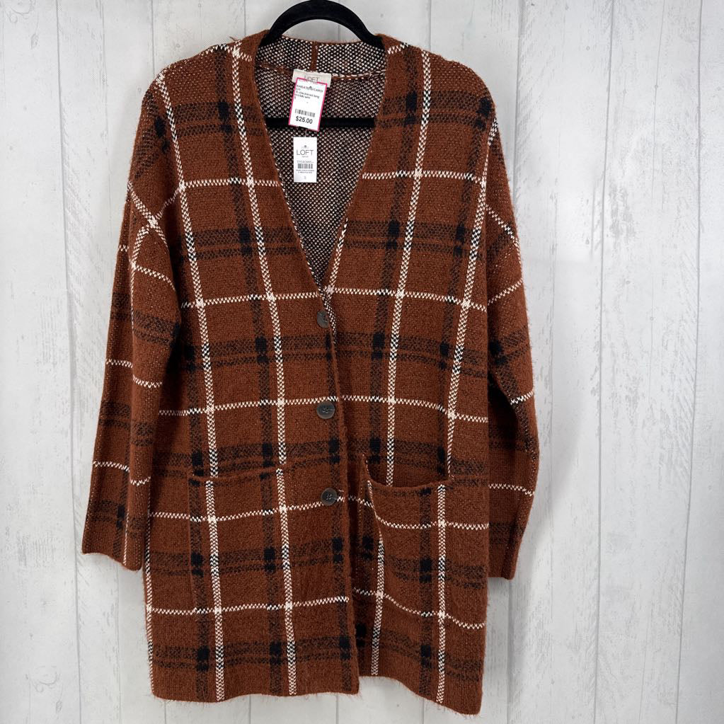 .S checkered long button front cardi