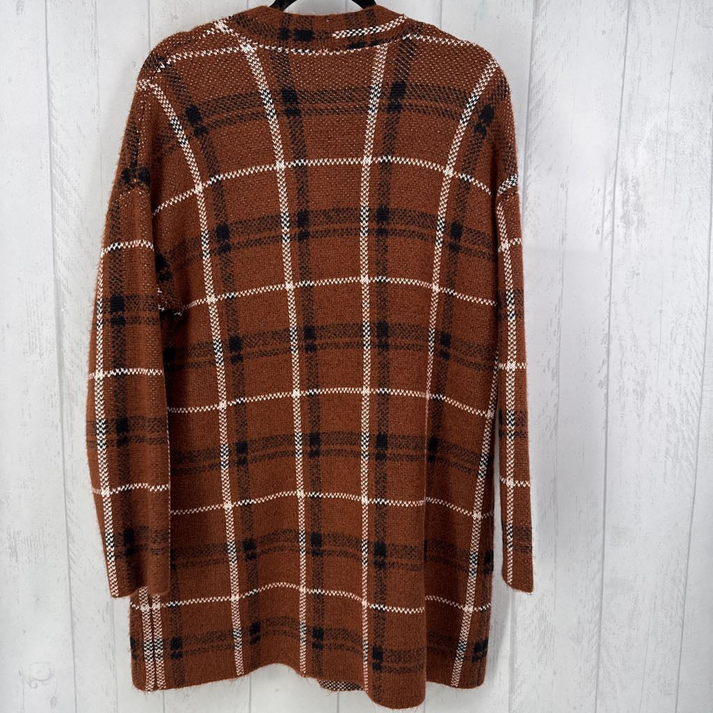 .S checkered long button front cardi