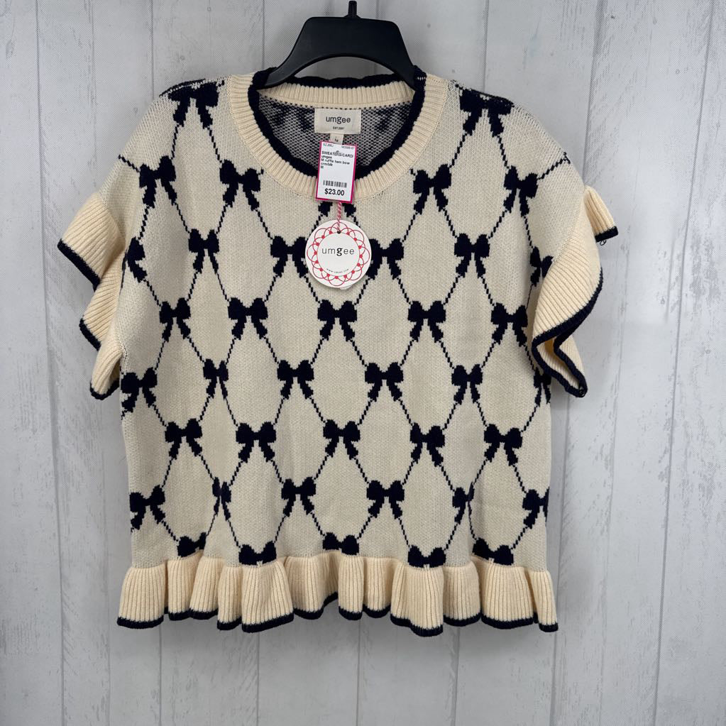 M ruffle hem bow sweater