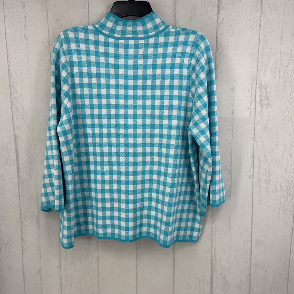 L gingham mock neck 3/4 slv top